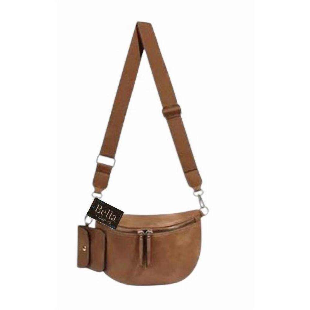 NEW BELLA + CARINA women's crossover body bag with detachable wallet in brown